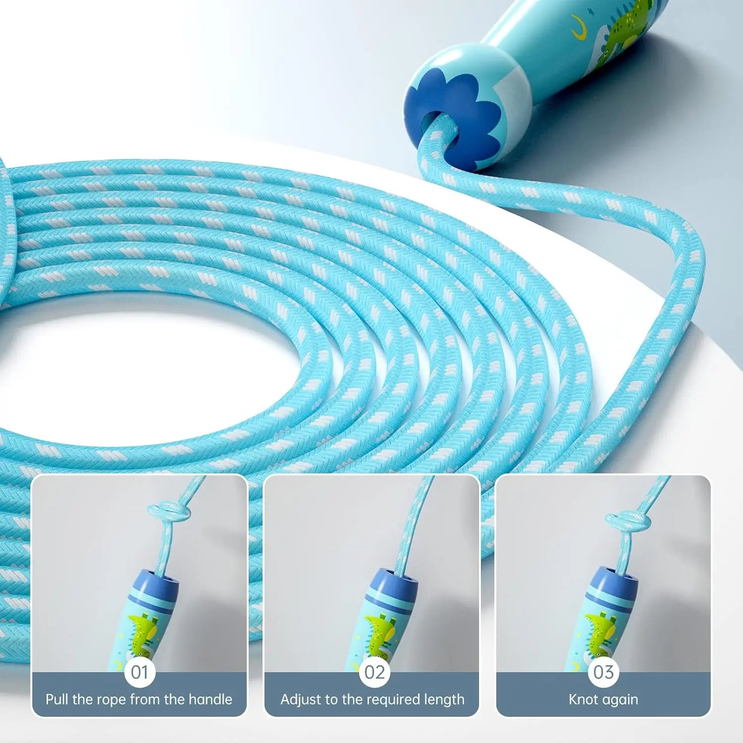 Adjustable Kids Jump Rope - Cotton Braided Skipping Rope with Wooden Handle for Toddlers, Boys & Girls, Beginner Fitness Workout