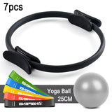 7Pcs/Set Pilates Ring Set, Magic Circle, Explosion-Proof Pilates Mini Ball, High Elastic Resistance Band, Yoga Wheat Tube Bal