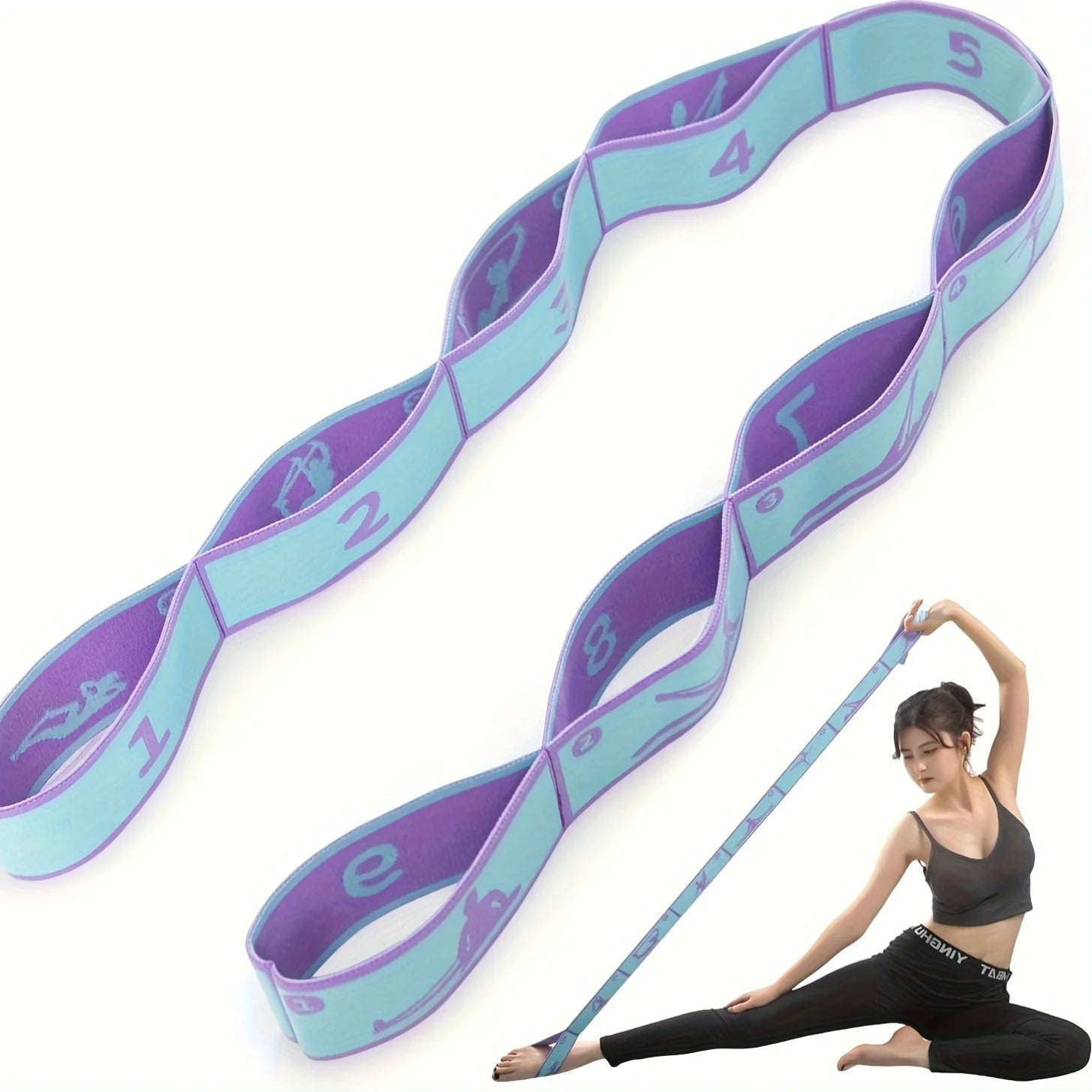 Numbered Resistance Bands with Guide Purple Blue Pink Elastic Straps for Yoga Pilates Home Gym Pull-Up Training Band