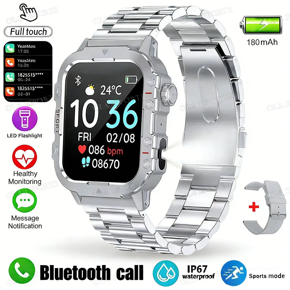 2026 New Military Smart Watch Men 3ATM Outdoor Sports Fitness Tracker Blood Pressure Health Monitoring BT Call GPS Smartwatch