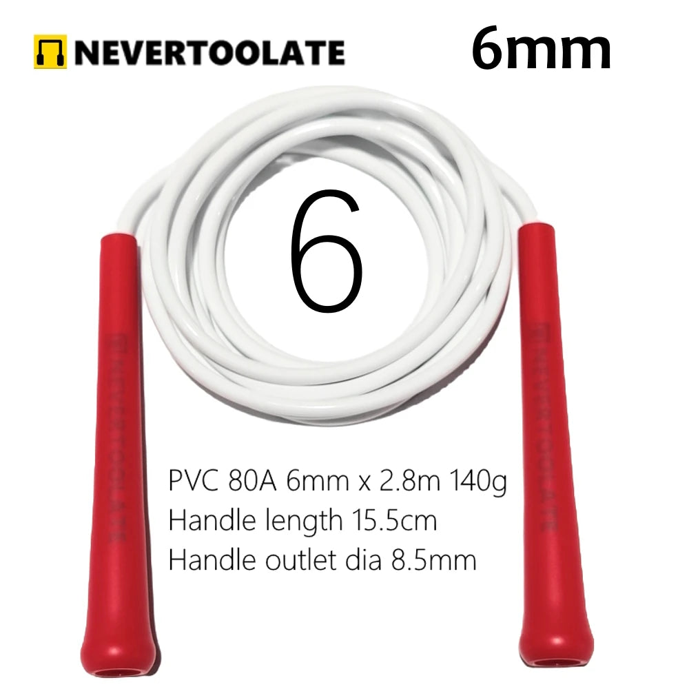 6mm thick PVC jump rope 140 gram 80A with core thread vinyl cord rope 15.5cm long handle NEVERTOOLATE  hitt exercise fitness