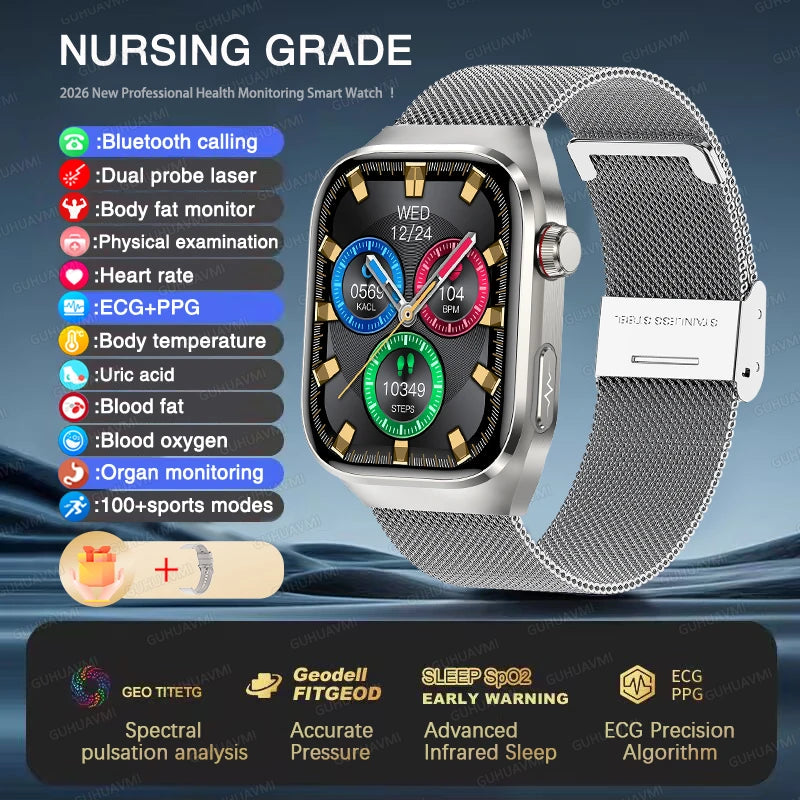New ECG Smart Watch Men Women, Health Diagnosis, Organ Monitoring, Body Analysis, Blood Pressure, Blood Oxygen, Blood Fat, Uric Acid, Temperature Monitor, Bluetooth Call, Waterproof Fitness Tracker, Sports Smartwatch
