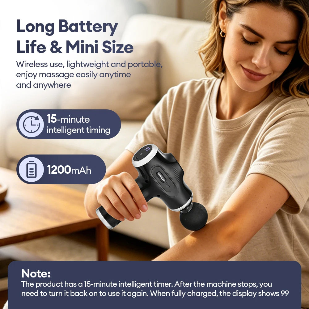 High Power Fascia Massage Gun Replaceable Massage Heads High-Frequency Vibration Body Massage Gun Full Body Muscle Relaxation