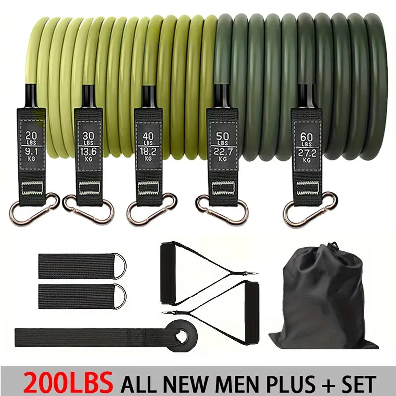 Resistance Band Set Workout Bands Exercise Band 5 Tube Fitness with Door Anchor Handles Legs Ankle Straps and Fitness Stick