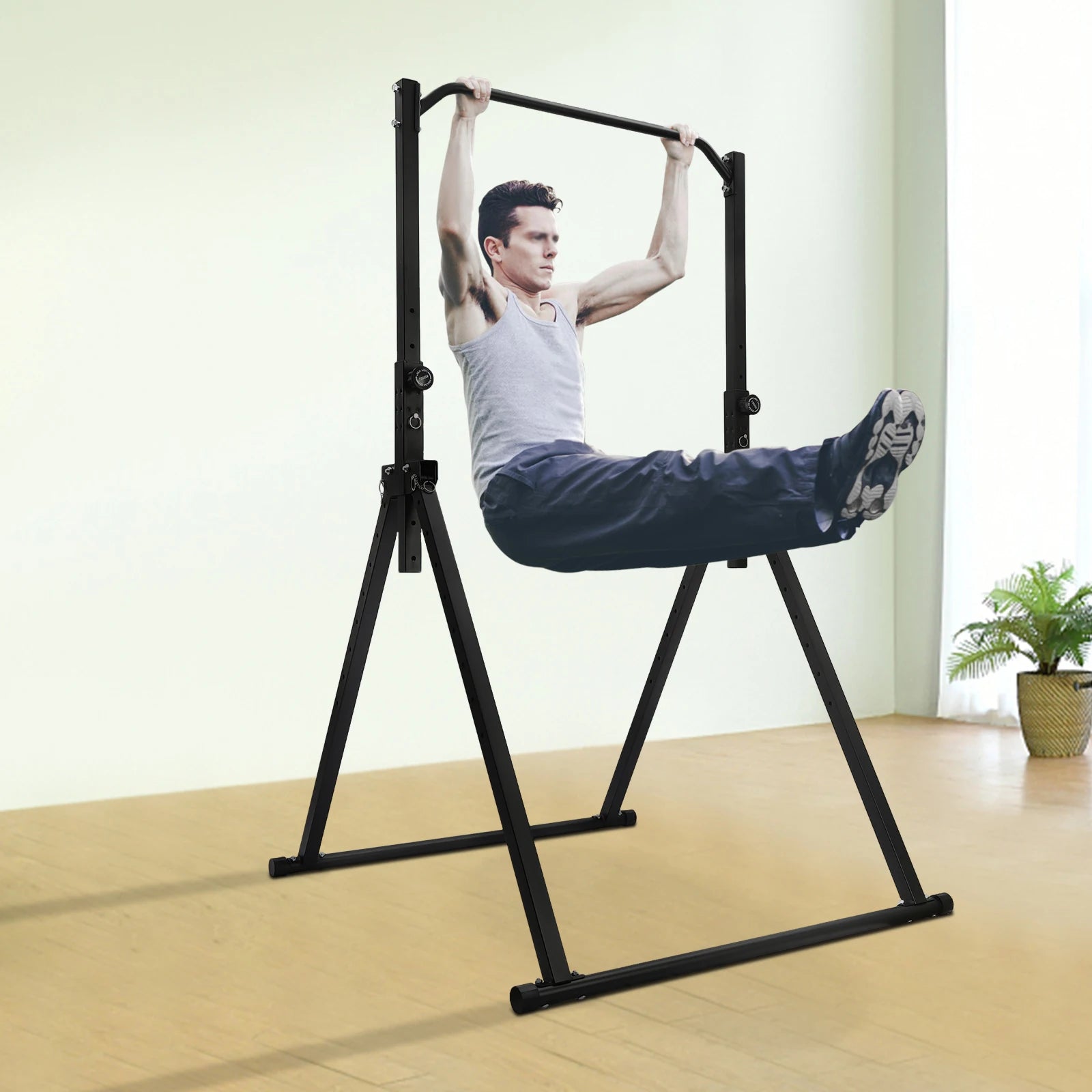Triangular Pull up Station Black Horizontal Bar 1.75-2.3m Adjustable Height Freestanding Traction Bar for Gym School Home