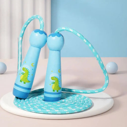 Adjustable Kids Jump Rope - Cotton Braided Skipping Rope with Wooden Handle for Toddlers, Boys & Girls, Beginner Fitness Workout