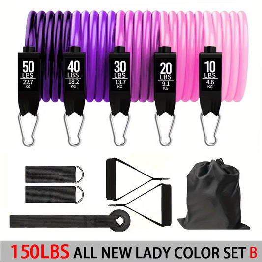 Resistance Band Set Workout Bands Exercise Band 5 Tube Fitness with Door Anchor Handles Legs Ankle Straps and Fitness Stick
