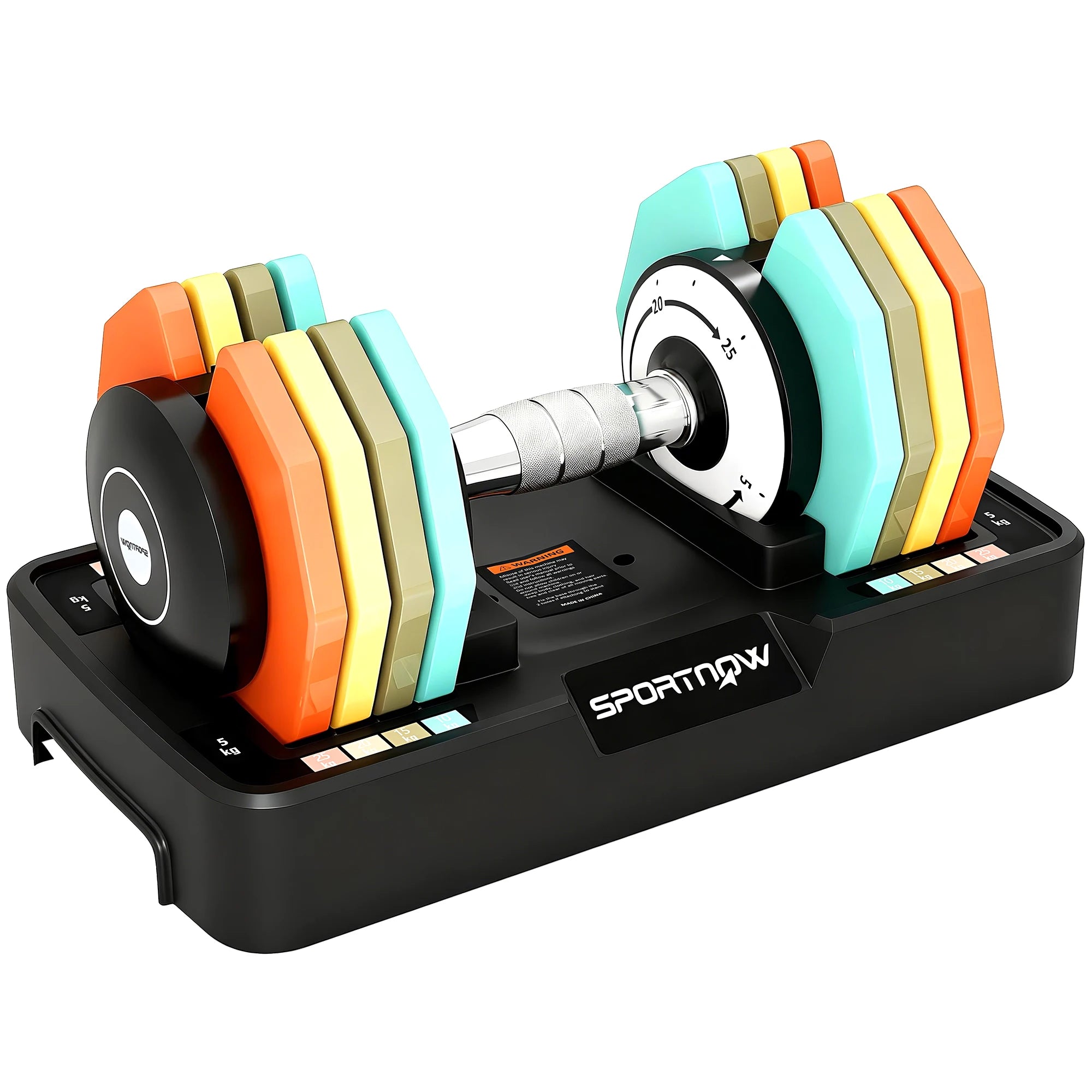 Sportnow 5 in 1 Adjustable Dumbbell, 5-25 Kg, with Non-Slip Base and Handle, Weights for Home Gym
