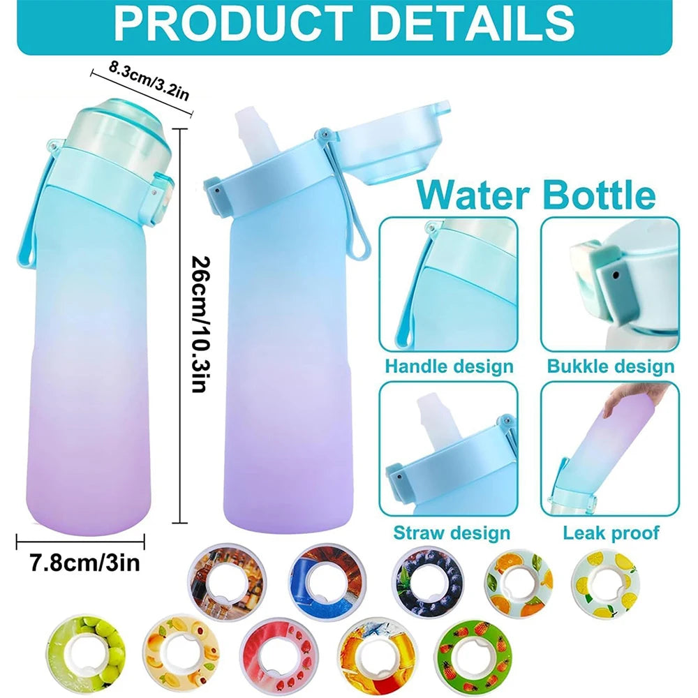 650ML Sports Air Water Bottle BPA Free, Fruit Scent Pods Air Flavor Caps,Leak Proof Sports Water Cup for Outdoor Running Gym