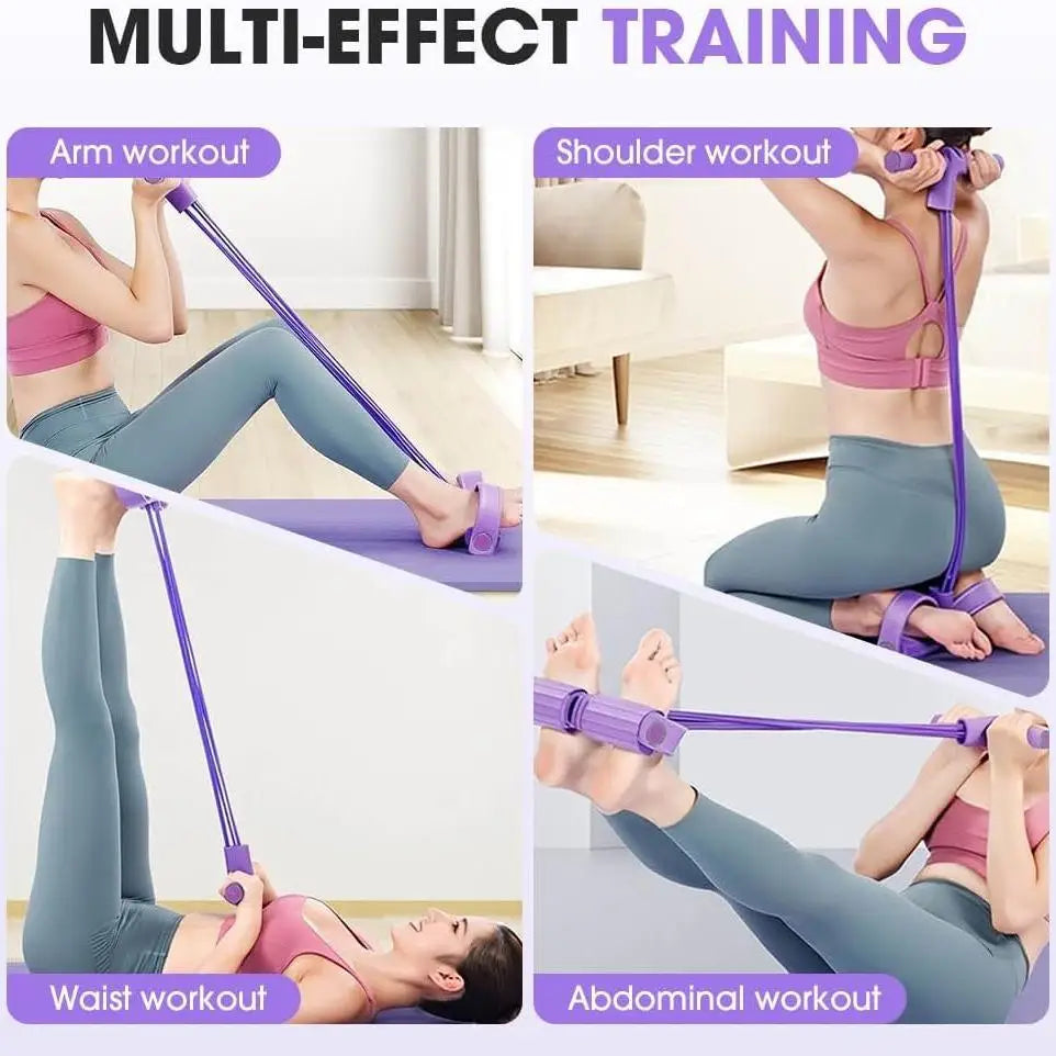 6-Tube Elastic Yoga Pedal Puller, Resistance Band for Abdomen Waist Arm Leg Stretching, Fitness Workout Equipment