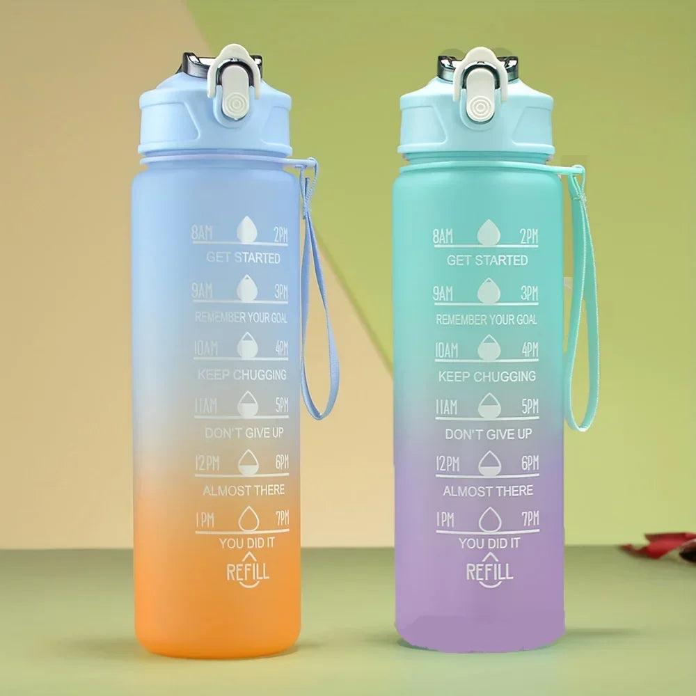 1-8pcs BPA Free Leak Proof Plastic Straw Sports Water Bottle High Quality Tour Hiking Portable  Drink Bottles with Time Marker