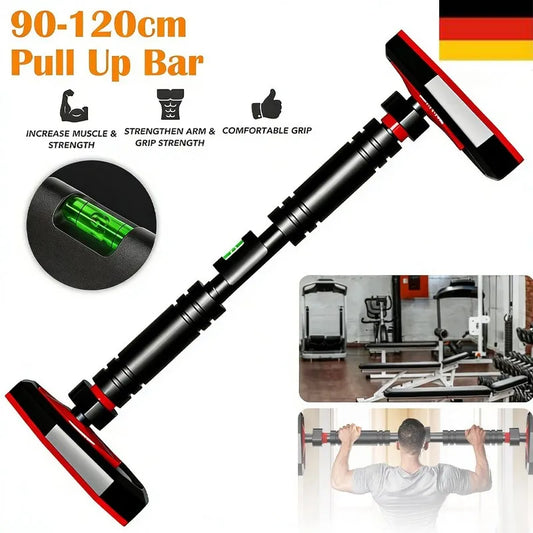 Door Horizontal Bars 90-120cm Adjustable Pull Up Bars Weight Bearing 400kg Non Perforated Indoor Wall Horizontal Bar with Locking Mechanism Upper Body Workout Bar for Home Gym Fitness