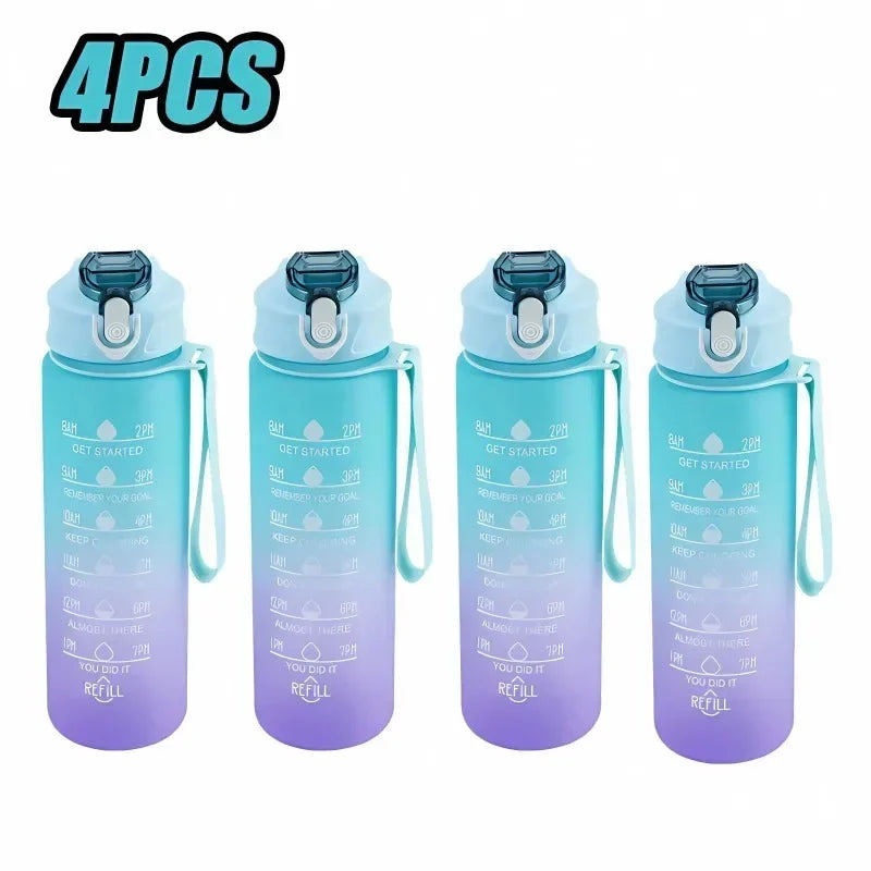 1-8pcs BPA Free Leak Proof Plastic Straw Sports Water Bottle High Quality Tour Hiking Portable  Drink Bottles with Time Marker