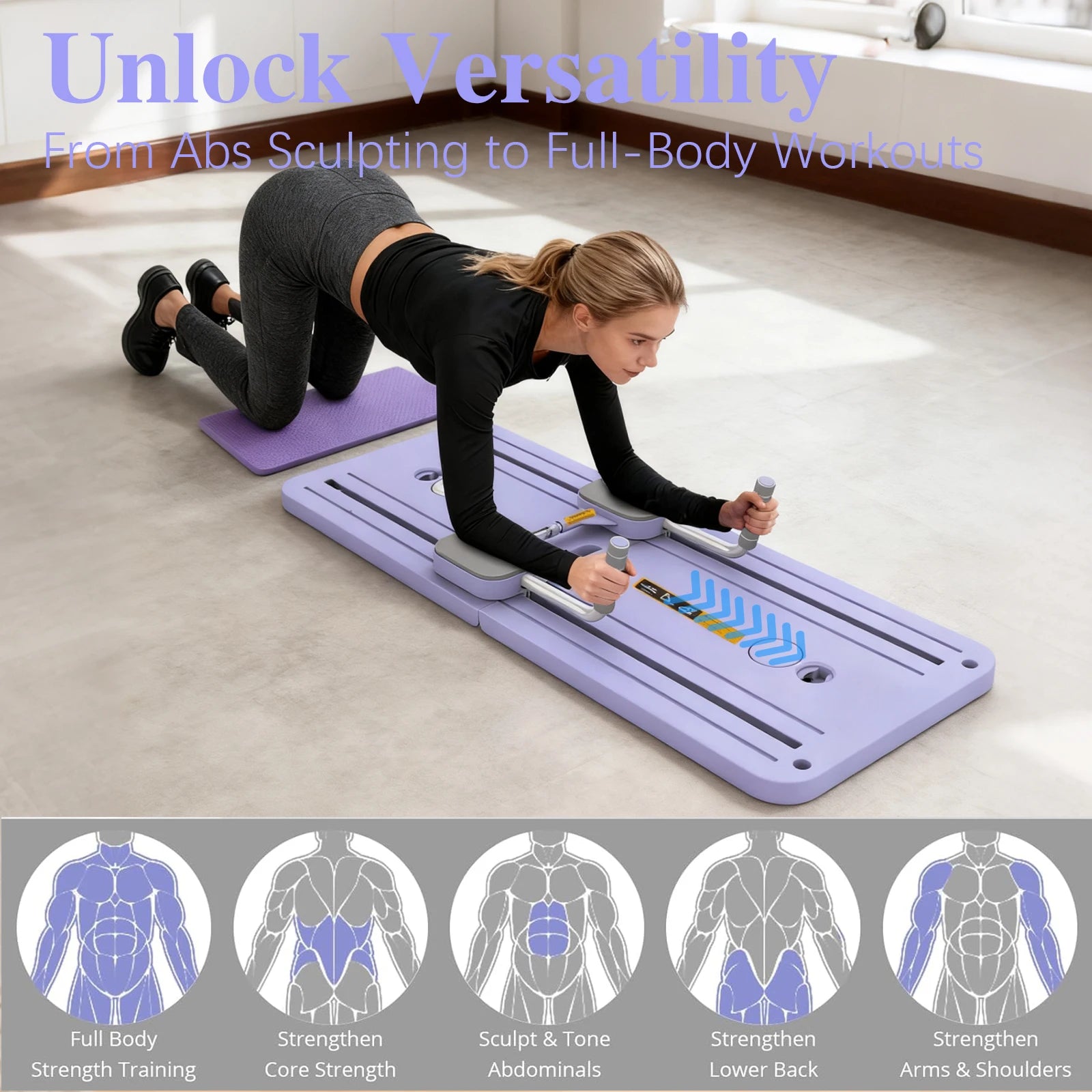 Multi-functional Pilates Board Automatic Rebound Abdominal Exercise Equipment Foldable Fitness Push Up Board with Resistance Bands EVA Elbow Pad Phone Holder for Home Office Full Body Core Workout Max 100kg
