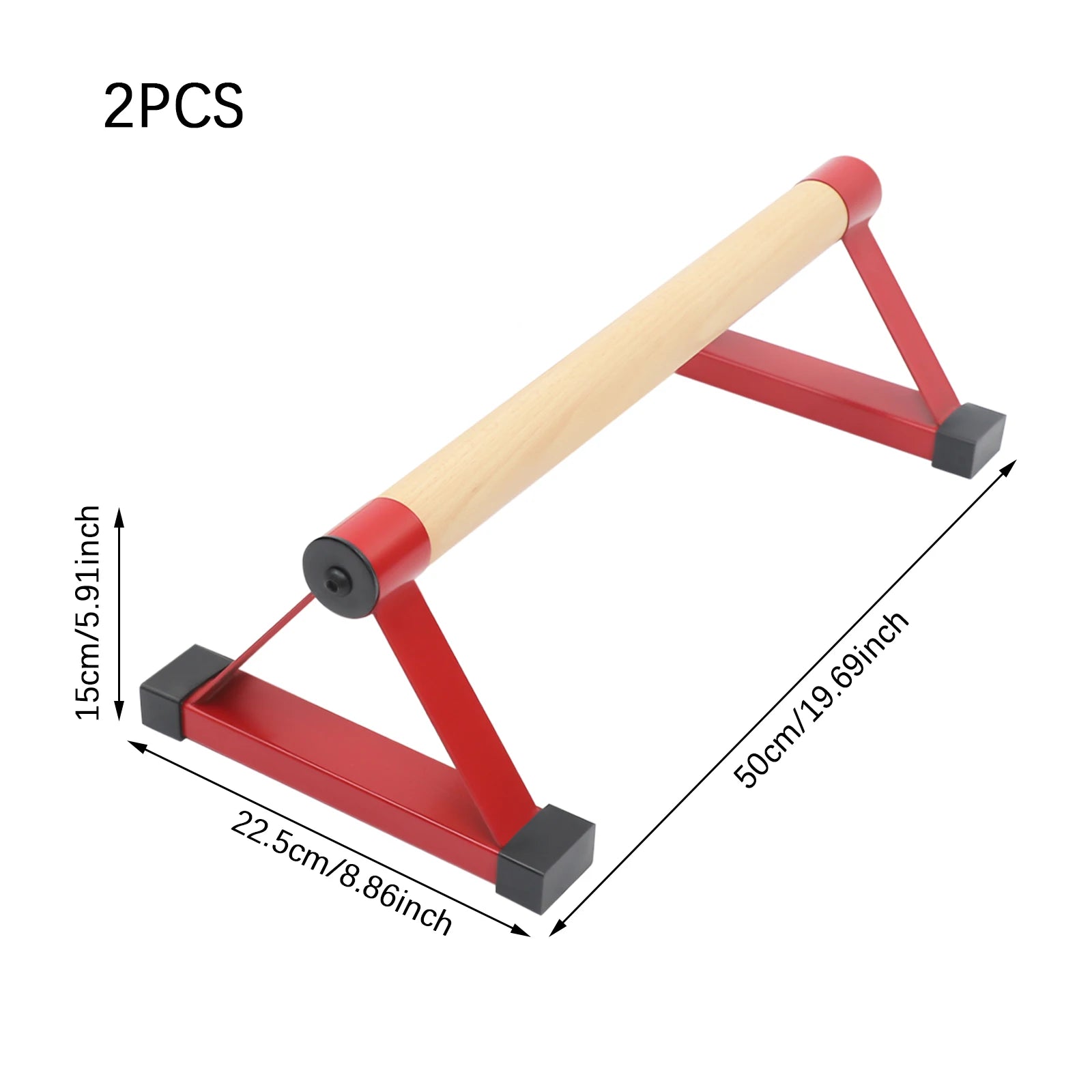 50cm Red Triangle Push Up Bars, Beech Wood+Steel Handstand Bars 400kg Load Capacity Calisthenics Pushup Stands Freestanding