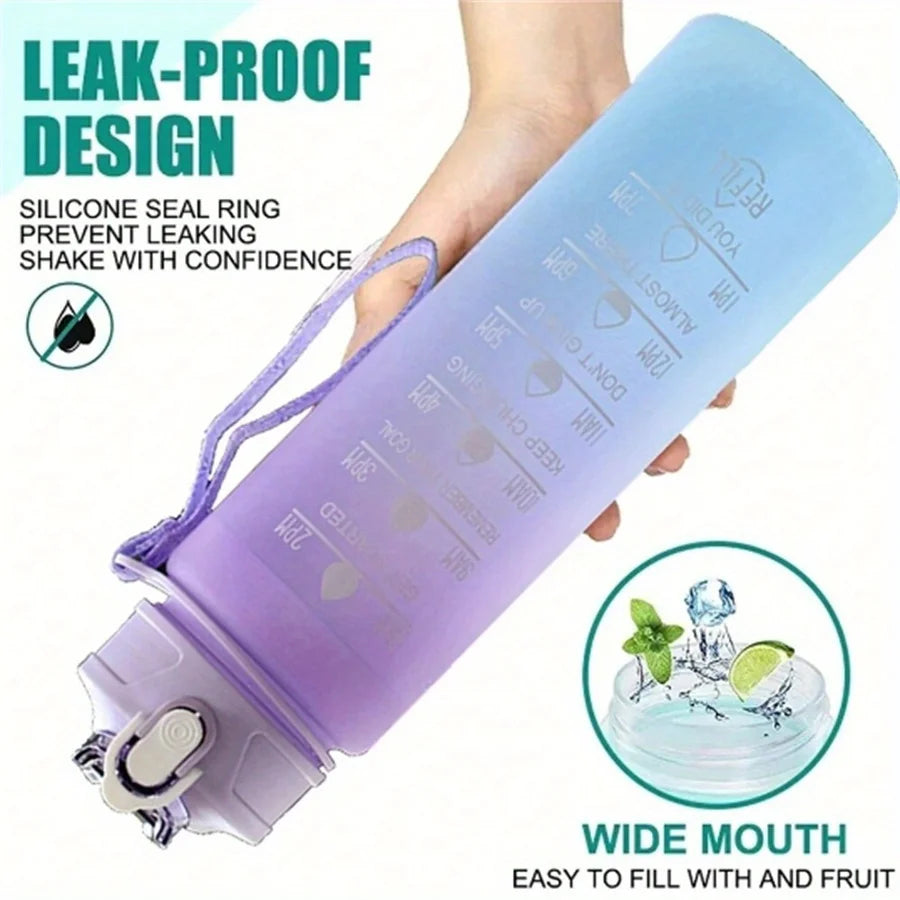 1-8pcs BPA Free Leak Proof Plastic Straw Sports Water Bottle High Quality Tour Hiking Portable  Drink Bottles with Time Marker