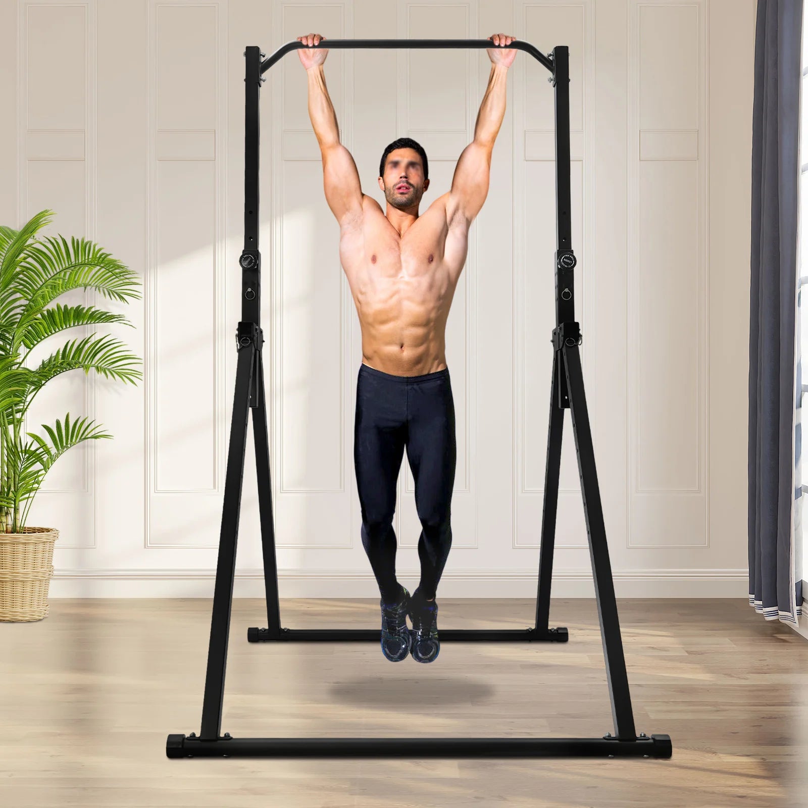 Triangular Pull up Station Black Horizontal Bar 1.75-2.3m Adjustable Height Freestanding Traction Bar for Gym School Home