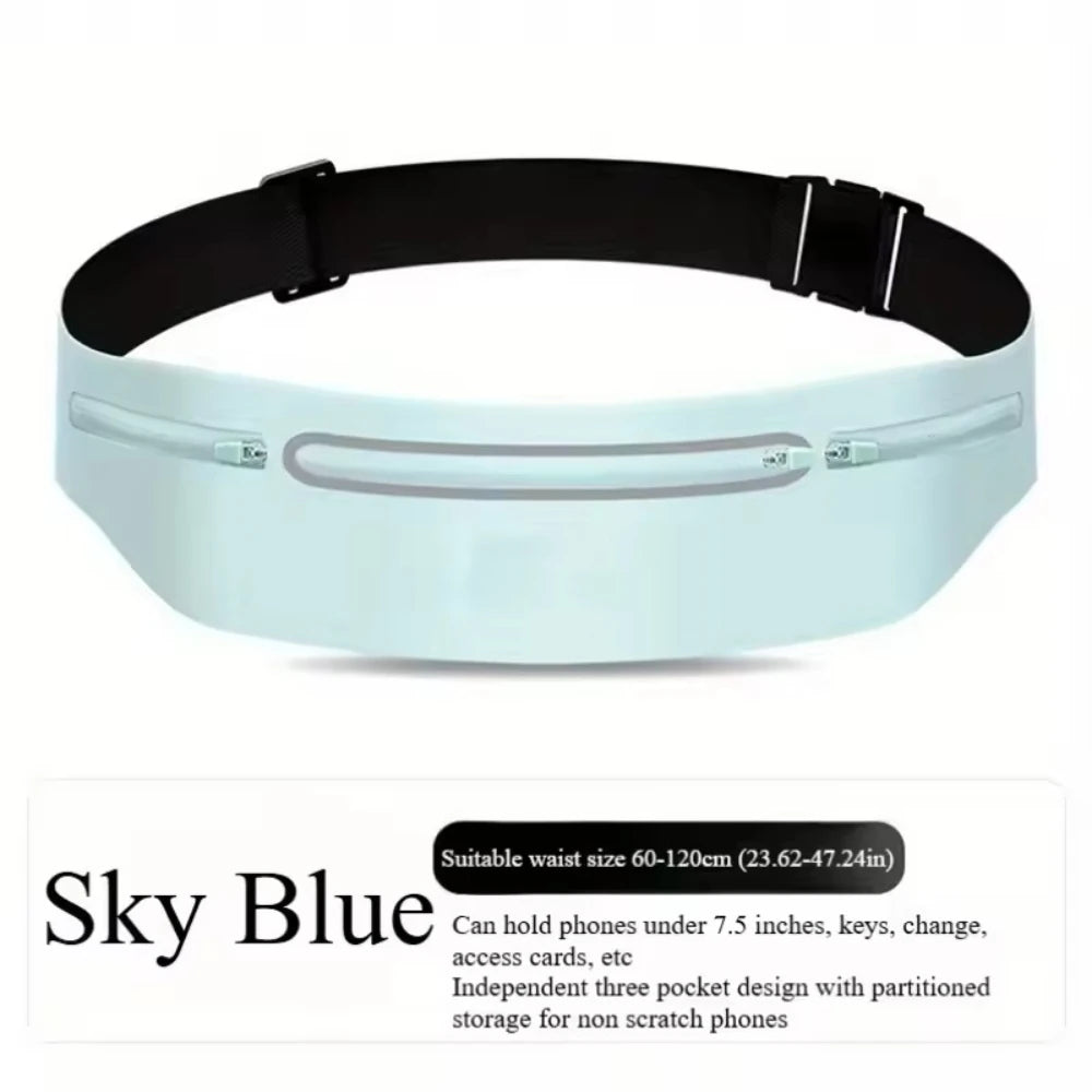 3 Pockets Reflective Running Belt Marathon Waist Bag Ultra Slim Waterproof Light Zero Bounce Safe 7.5" Phone Fit Waists 60-120cm