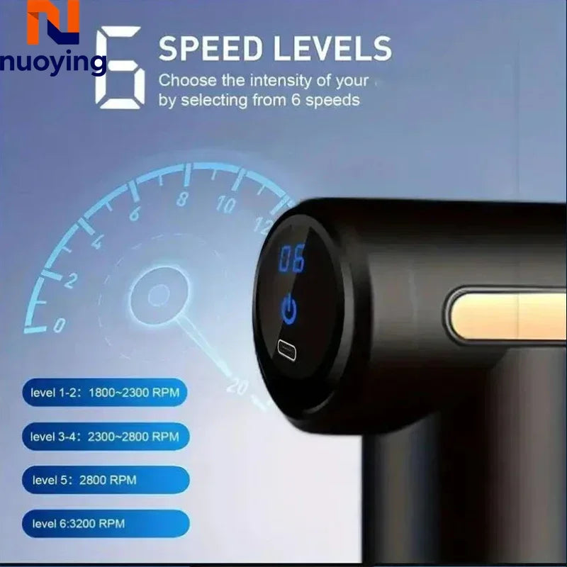 Portable Fascial Massage Gun Electric Percussion Pistol Massager Body Relaxation With LED Touch Screen 4Replaceable Massage Head