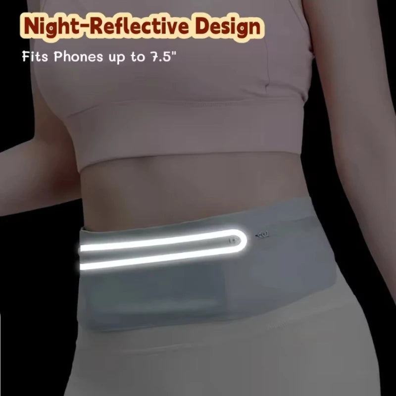 3 Pockets Reflective Running Belt Marathon Waist Bag Ultra Slim Waterproof Light Zero Bounce Safe 7.5" Phone Fit Waists 60-120cm