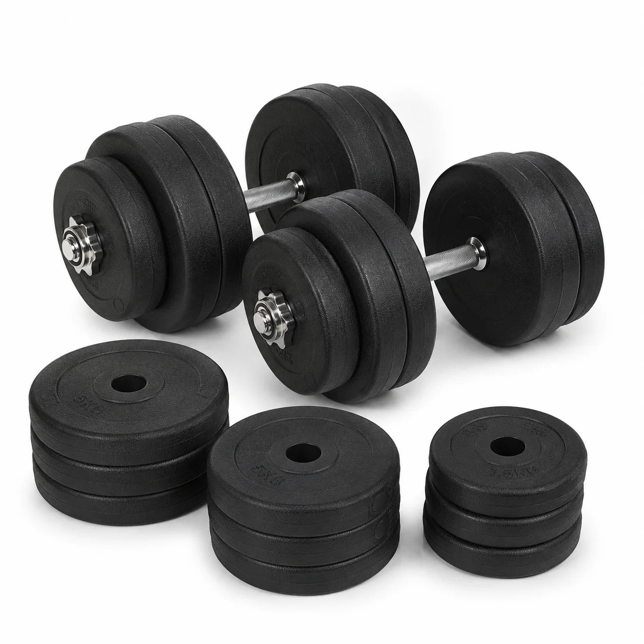 Dumbbell Set 8 x 5 kg, 4 x 1.5 kg Weight Plates with Plastic Coating, Floor-Friendly, Black, for Home Gym Full Body Workout