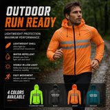 Men Cycling Jacket Reflective Hooded Windproof Water Repellent Bike Windbreaker Lightweight Packable Outdoor Coat