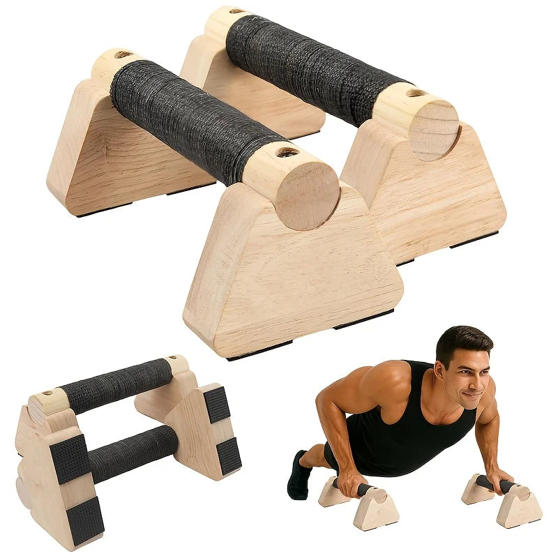 Wooden Parallettes Push Up Bar Push-up Stand W/ Non-Slip Base Pushup Handles for Home Gym Workout Gear for Strength Training
