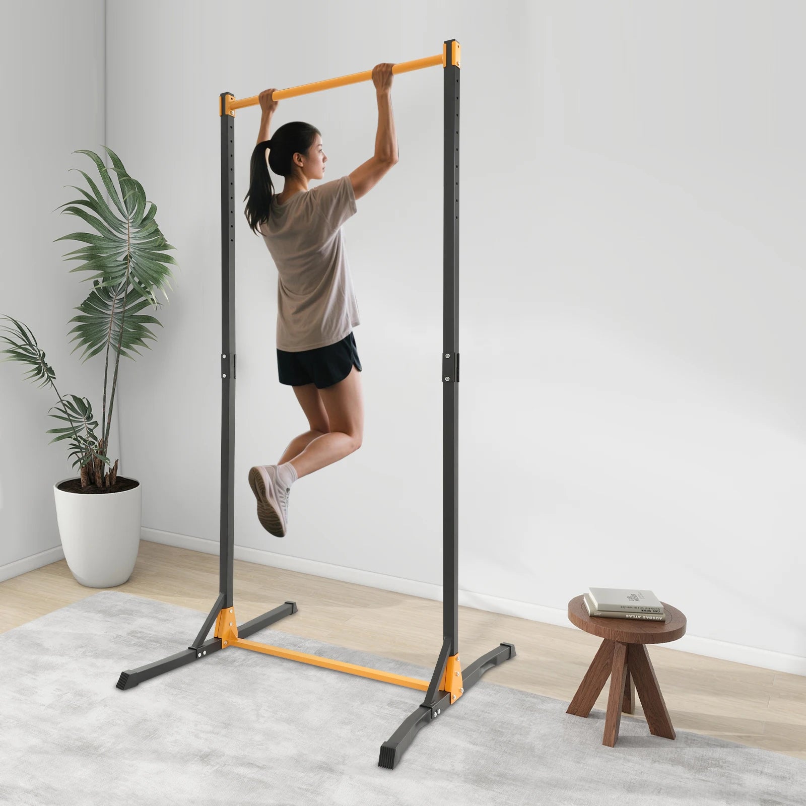 Portable Adjustable Pull Up Bar, Heavy Duty Pull Up Station with 400kg Load Capacity, Free Standing Pull Up Bar for Home Gym, Height Adjustable 160-215cm 11 Levels, Steel Construction, for Living Room Bedroom Balcony, Black Y