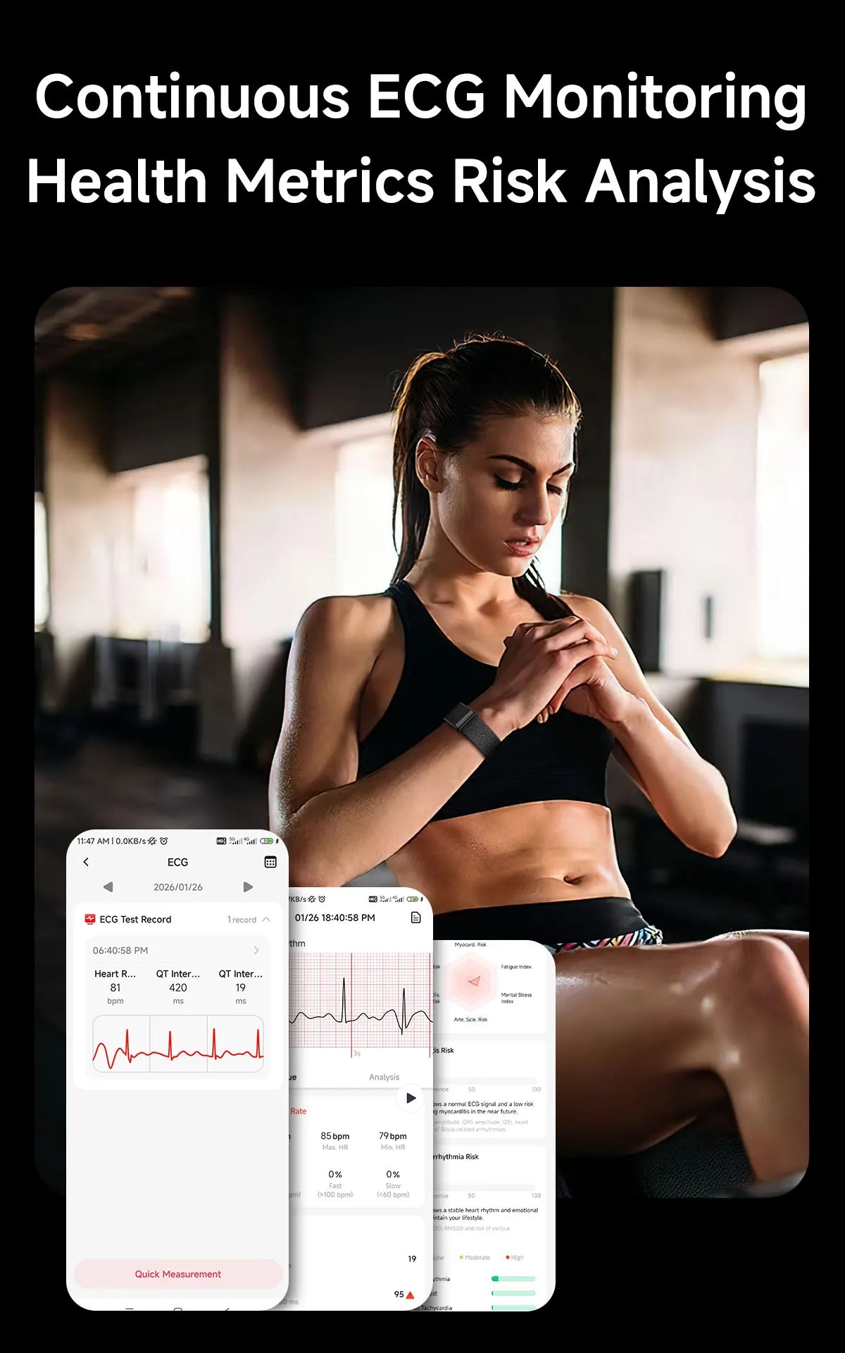 5.0 MG Sport Fitness Tracker Ultra-Light Blood Oxygen Pressure Uric Acid Blood Lipid ECG Smart Bracelet Band For Men Women