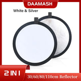 24" Reflector 2in1 30CM 60CM 80CM 110CM Silver White Portable Collapsible Soft Light Round Photography for Studio 2in1