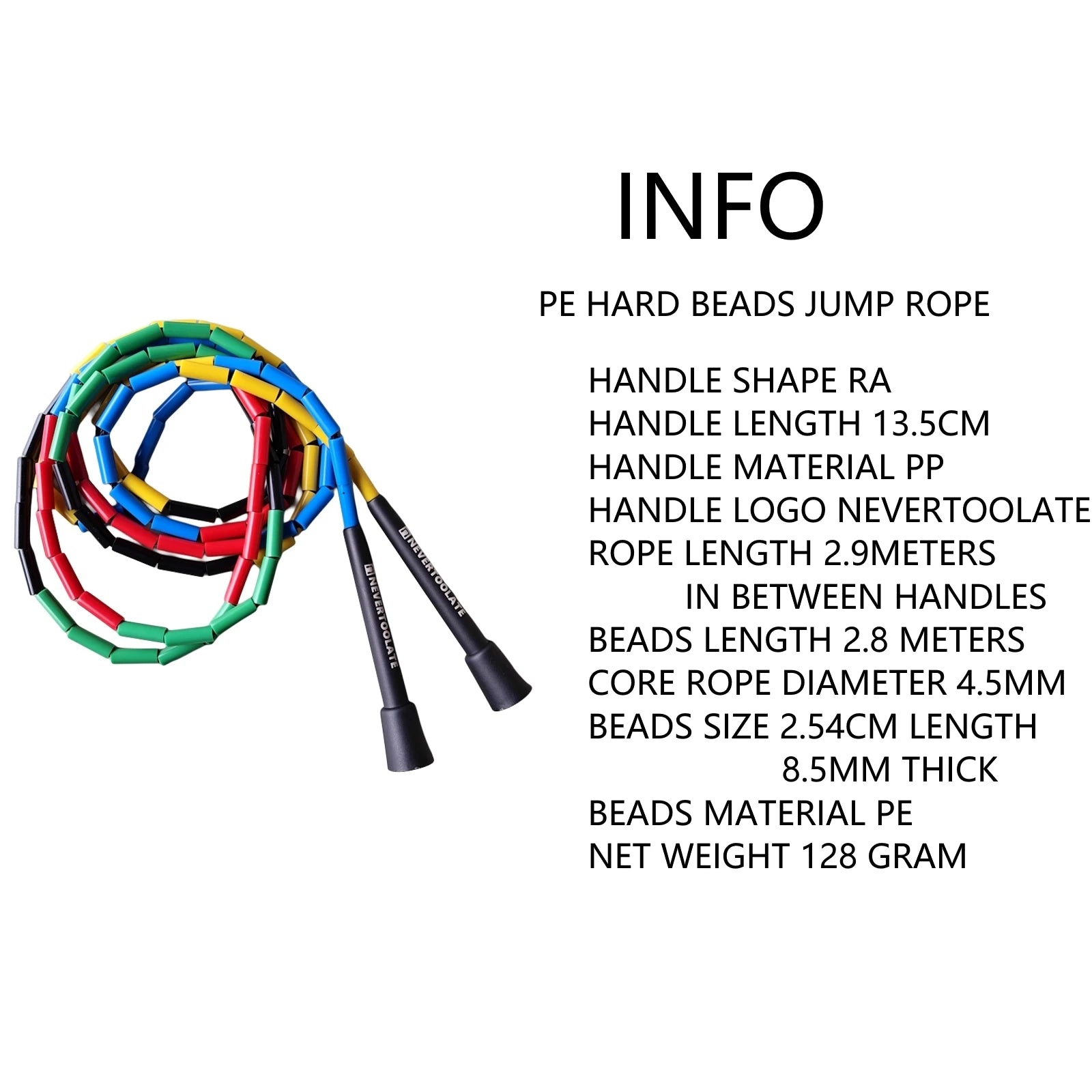 NEVERTOOLATE   128gram PE hard beads freestyle  BEADED JUMP ROPE 4.5mm thick thread core  SKIP SKIPPING  FITNESS  1 INCH