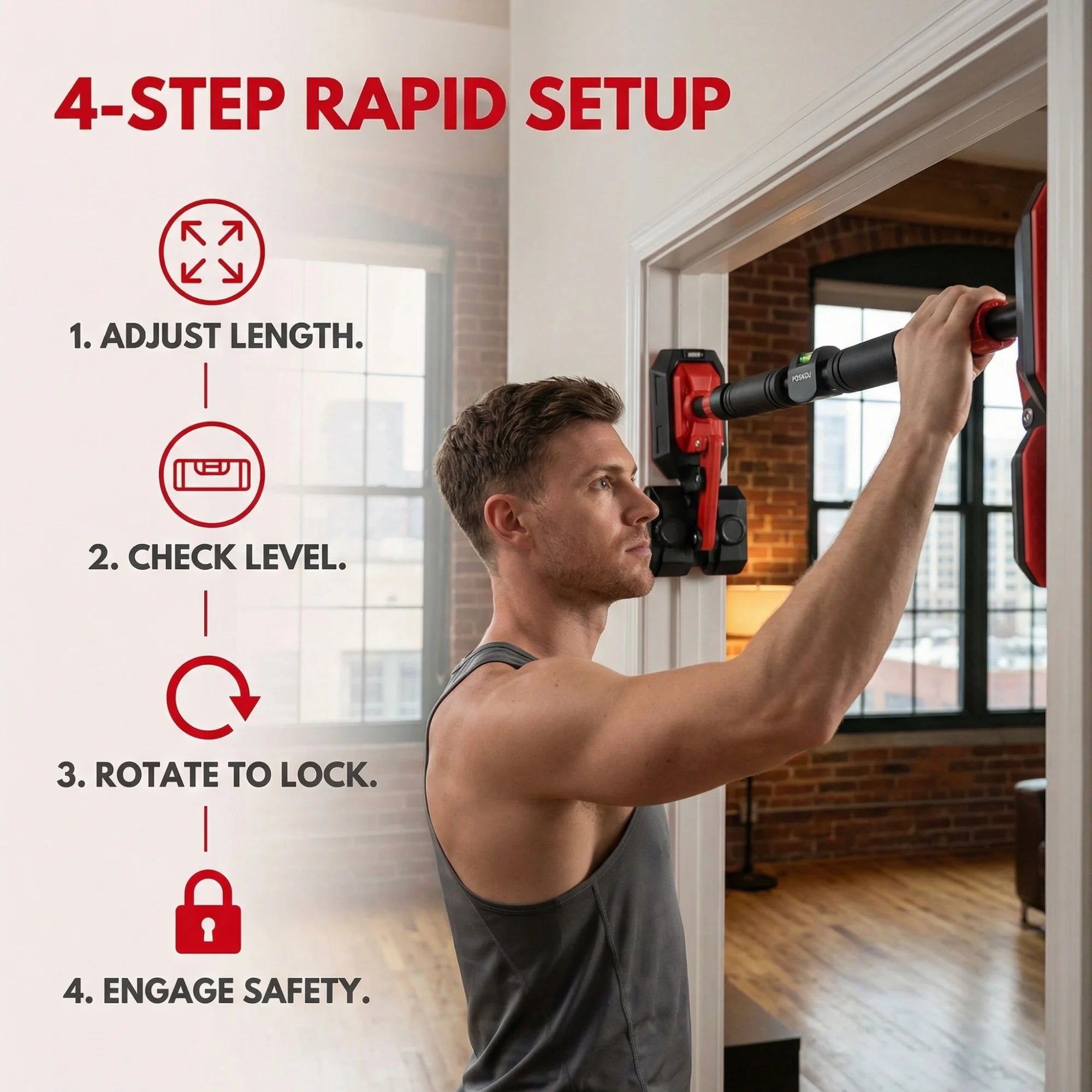 Adjustable Telescopic Door Pull Up Bar, Non-Slip, for Home & Gym Strength Training, Durable Fitness Equipment for Men and Women