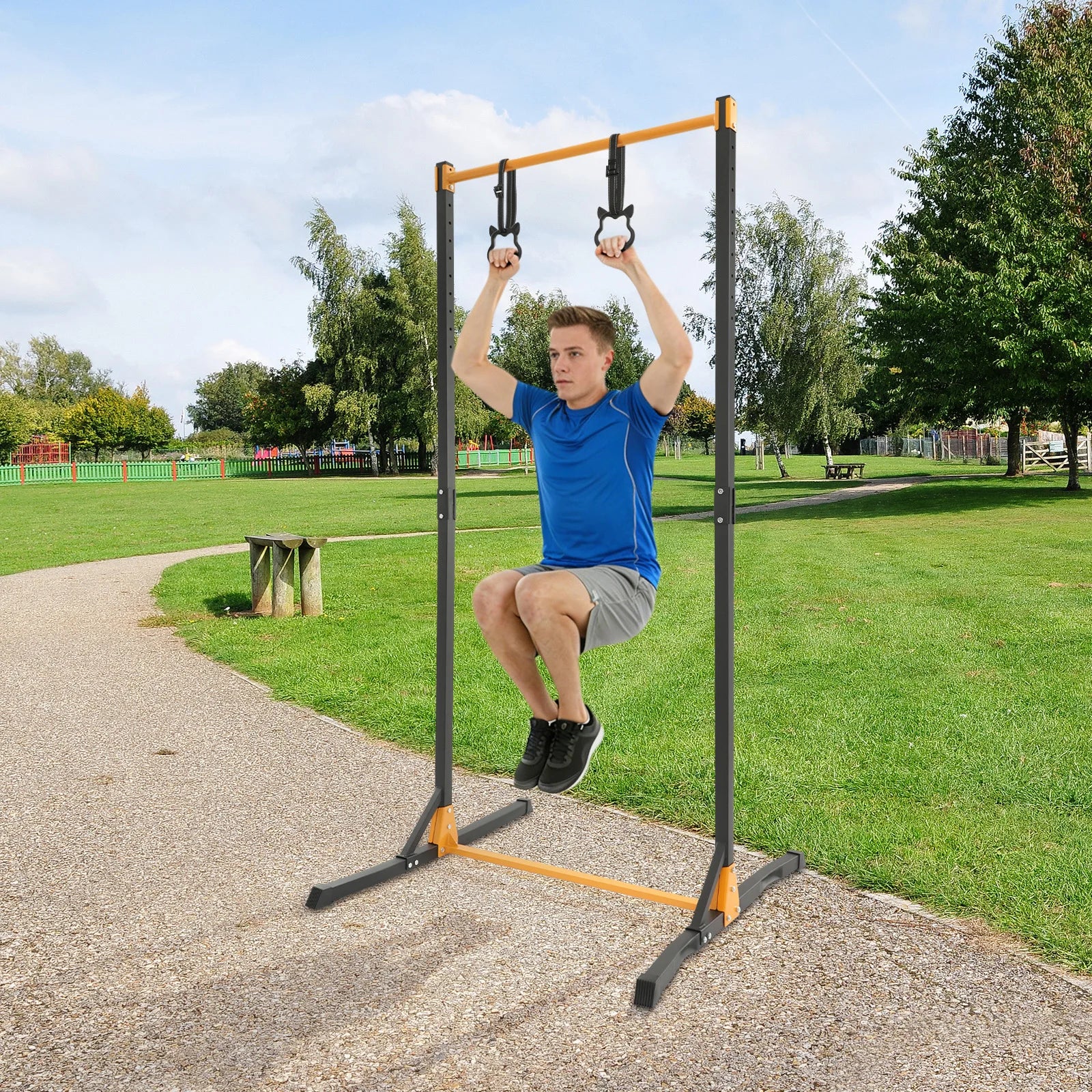 Portable Adjustable Pull Up Bar, Heavy Duty Pull Up Station with 400kg Load Capacity, Free Standing Pull Up Bar for Home Gym, Height Adjustable 160-215cm 11 Levels, Steel Construction, for Living Room Bedroom Balcony, Black Y