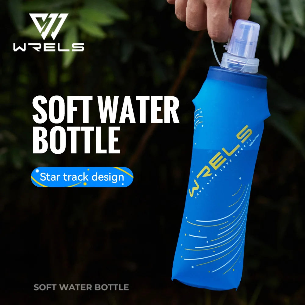 WRELS Soft Folding Water Bottles BPA-Free Collapsible Flask Lightweight Running Water Bottle Sports Water Bag TPU Soft Flask