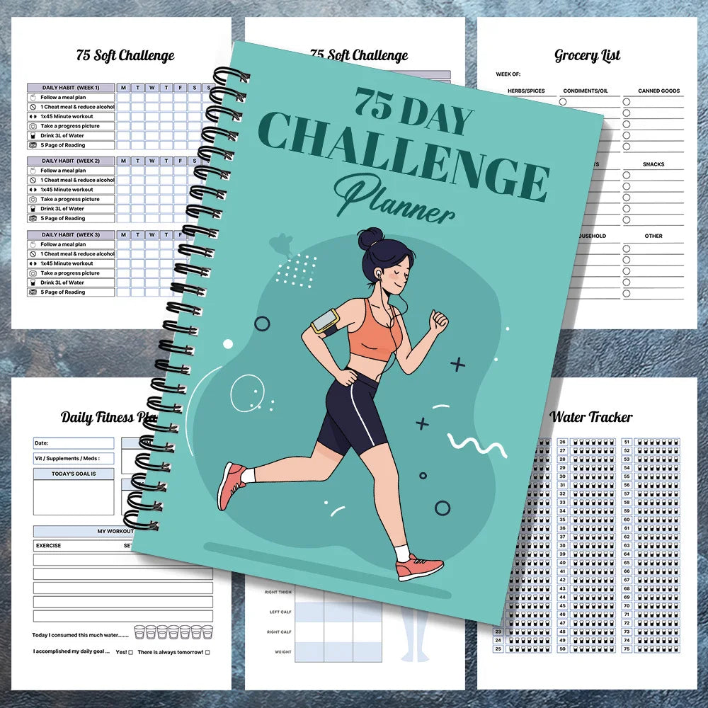 1PC 75-Day Challenge Fitness Planner Notebook, Track Habits, Meals, Mood, and Workouts, Daily Wellness Journal for Health & Disc