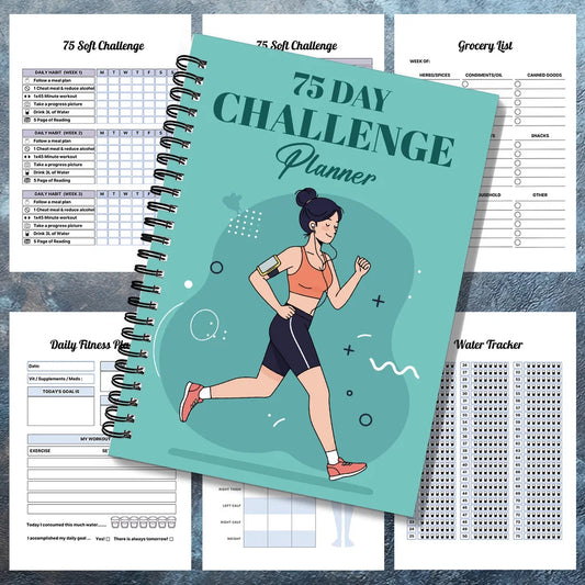 1PC 75-Day Challenge Fitness Planner Notebook, Track Habits, Meals, Mood, and Workouts, Daily Wellness Journal for Health & Disc
