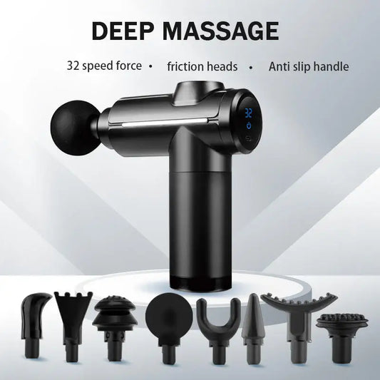 Portable Black Percussion Gun, Deep Muscle Relaxation Electric Massage Gun, Deep Tissue Muscle Relief Massager, 8 Massage Heads
