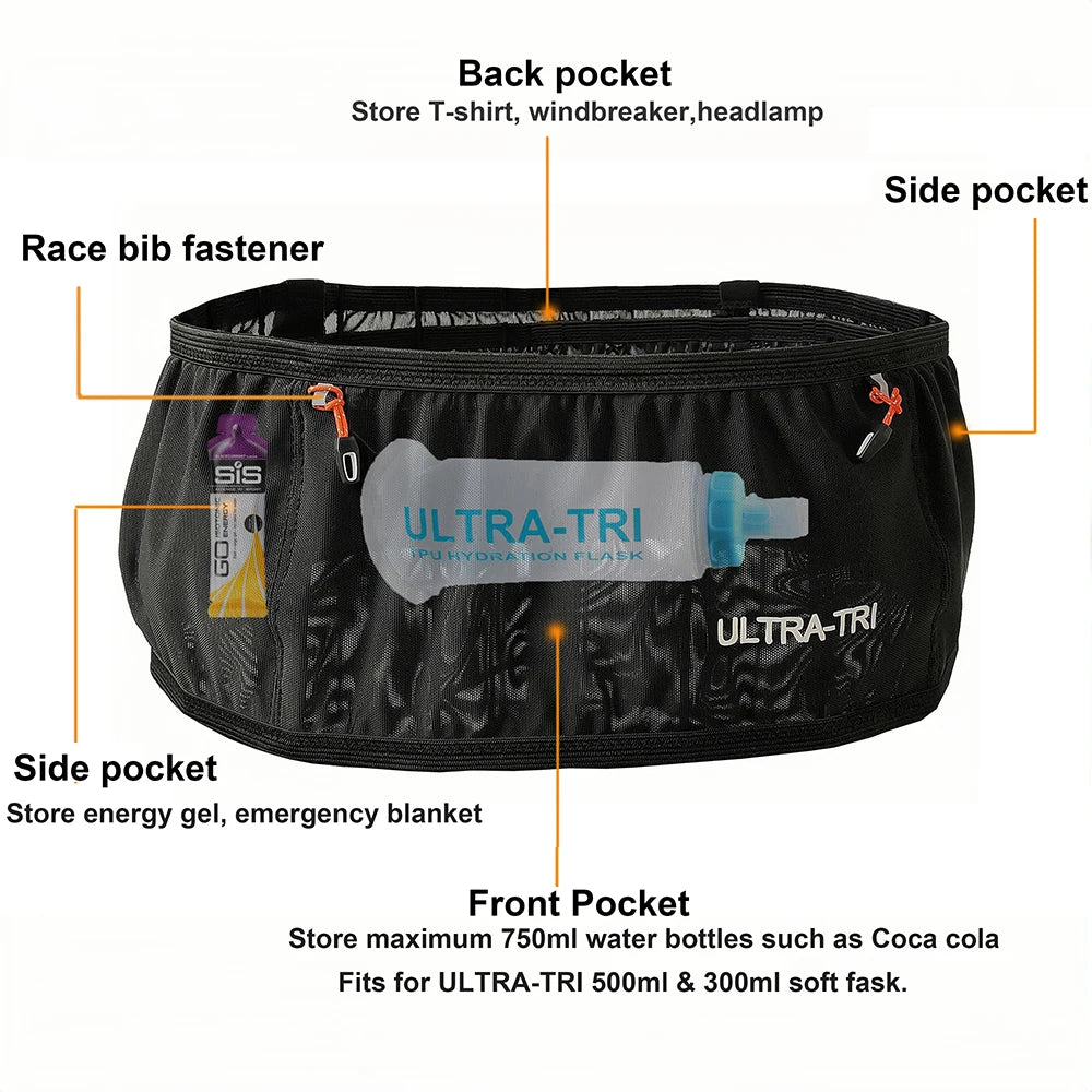 ULTRA-TRI Marathon Race Belt Bag Outdoor Sports Hydration Trail Running Jogging Cycling High Elastic Waist Bag