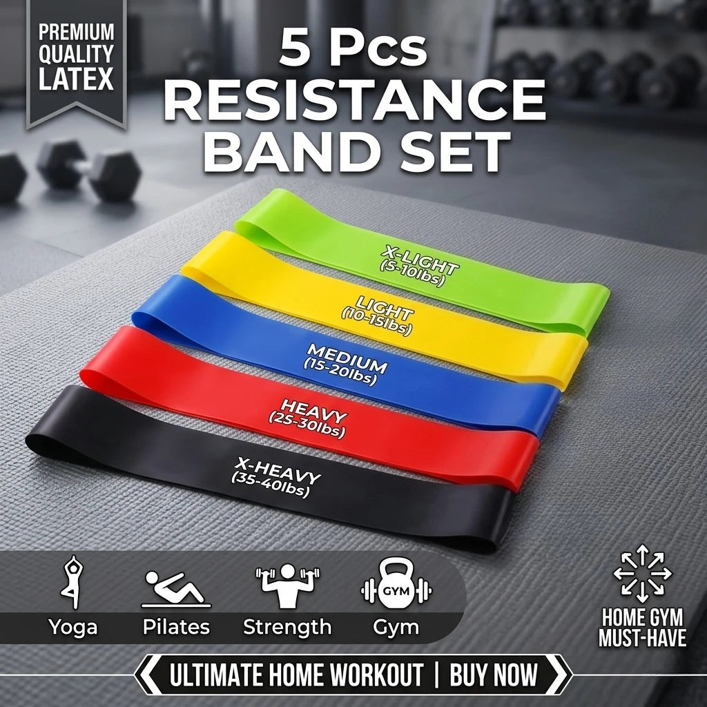 5Pcs Resistance Bands Set Mini Loop Elastic Rubber Fitness Equipment Home Workout Strength Training Yoga Pilates Mobility Gym
