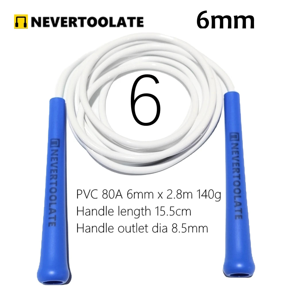 6mm thick PVC jump rope 140 gram 80A with core thread vinyl cord rope 15.5cm long handle NEVERTOOLATE  hitt exercise fitness