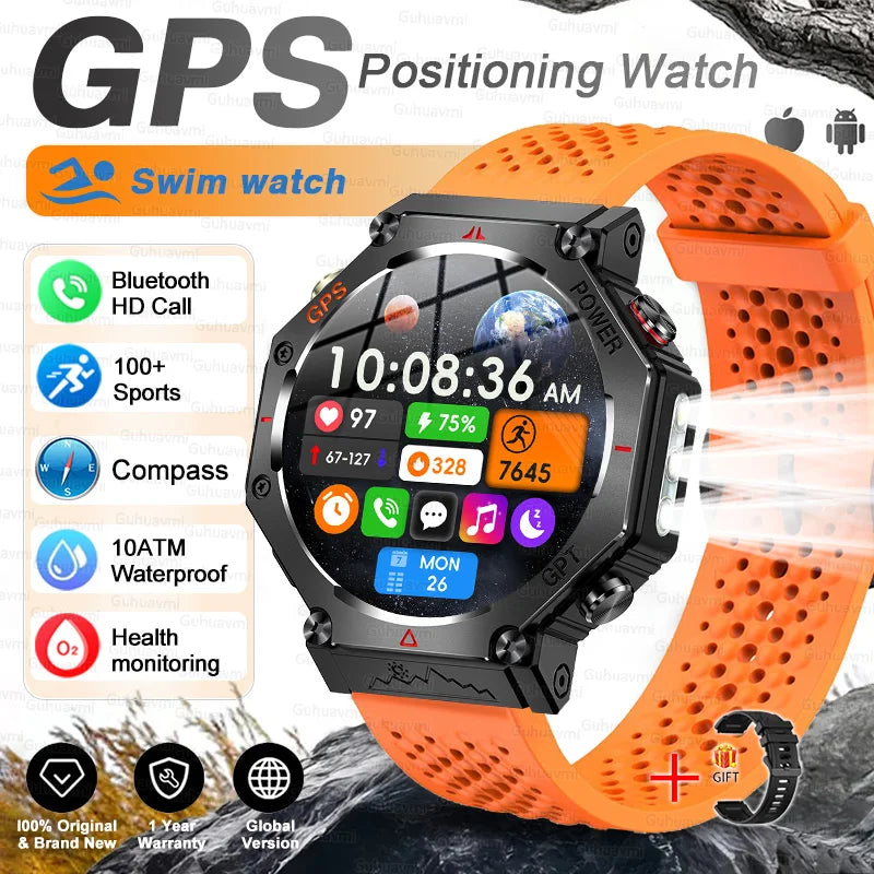 GPS New Titanium alloy Smart Watch AMOLED 10ATM Waterproof Compass Tactics Flashlight Voice Call Sport Men Fitness Swim Bracelet