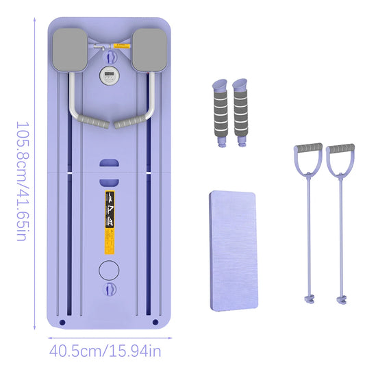 Multi-functional Pilates Board Automatic Rebound Abdominal Exercise Equipment Foldable Fitness Push Up Board with Resistance Bands EVA Elbow Pad Phone Holder for Home Office Full Body Core Workout Max 100kg