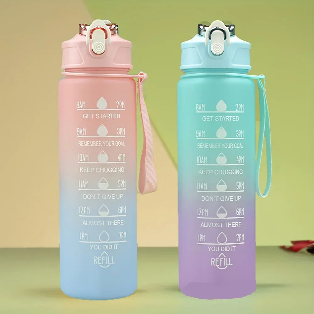 1-8pcs BPA Free Leak Proof Plastic Straw Sports Water Bottle High Quality Tour Hiking Portable  Drink Bottles with Time Marker