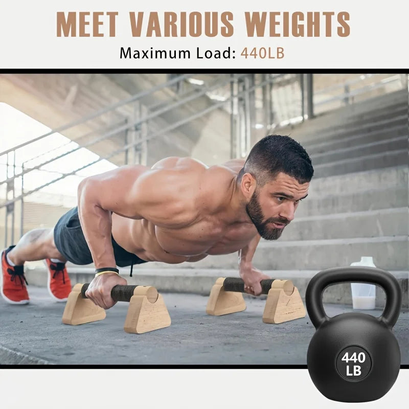 Wooden Parallettes Push Up Bar Push-up Stand W/ Non-Slip Base Pushup Handles for Home Gym Workout Gear for Strength Training