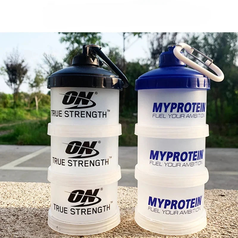 3-Layer Portable Protein Powder Funnel Box Fitness Supplement Bottle Handle Layered Storage Medicine Snack Can
