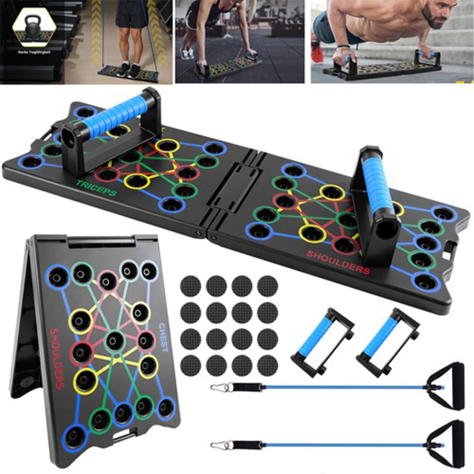 Push Up Board with Handles and Ropes 24-in-1 Multi-Function Home Gym Equipment for Chest, Shoulder & Triceps Workout Strength