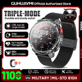 2026 Military Smart Watch Men 1100mAh Big Battery 1.7'' AMOLED Display Bluetooth Call AI Voice Assistant Heart Rate Sleep & SpO2 Monitor Bracelet IP68 Waterproof Compass Flashlight Sports Fitness Tracker Smartwatch