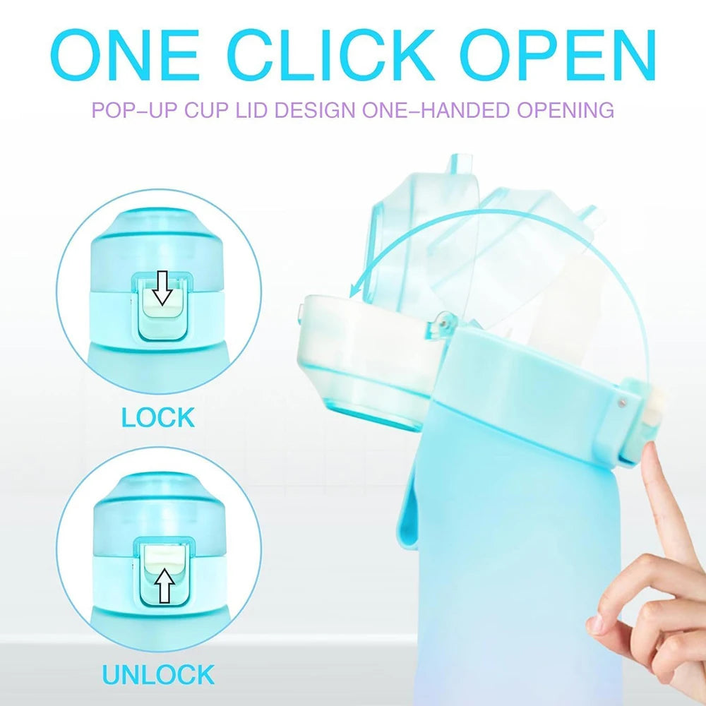 650ML Sports Air Water Bottle BPA Free, Fruit Scent Pods Air Flavor Caps,Leak Proof Sports Water Cup for Outdoor Running Gym