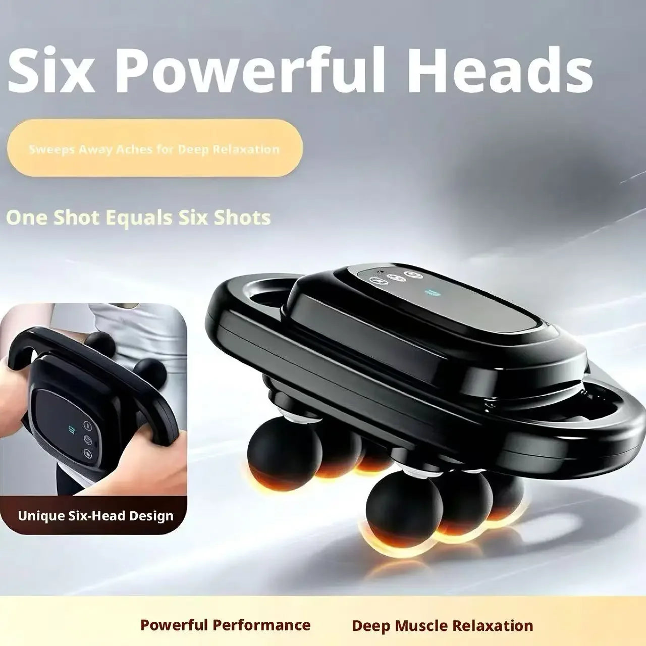 6 Heads Massage Gun Digital Display Professional Deep Tissue Muscle Massager Full Body Relief Soreness Relaxation Fascia Gun