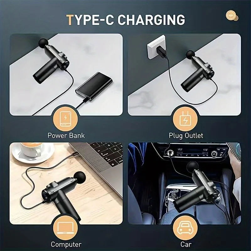Portable Black Percussion Gun, Deep Muscle Relaxation Electric Massage Gun, Deep Tissue Muscle Relief Massager, 8 Massage Heads
